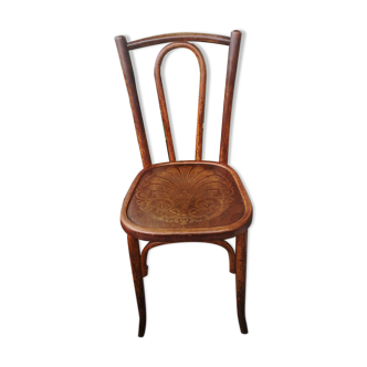 Bistro chair in curved wood, engraved seat - brand Luterma - Late 19th/early 20th century
