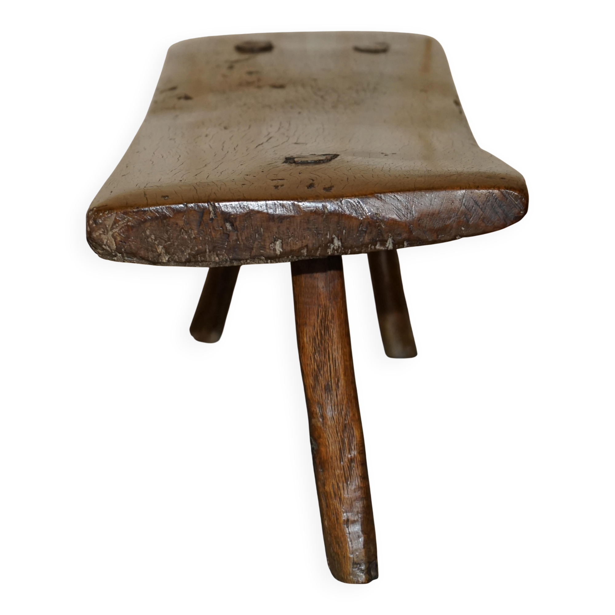 Antique Spanish Primitive Bench with Three Legs, 18th Century