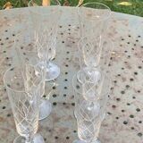 6 champagne flutes in glass and crystal, chiseled, vintage