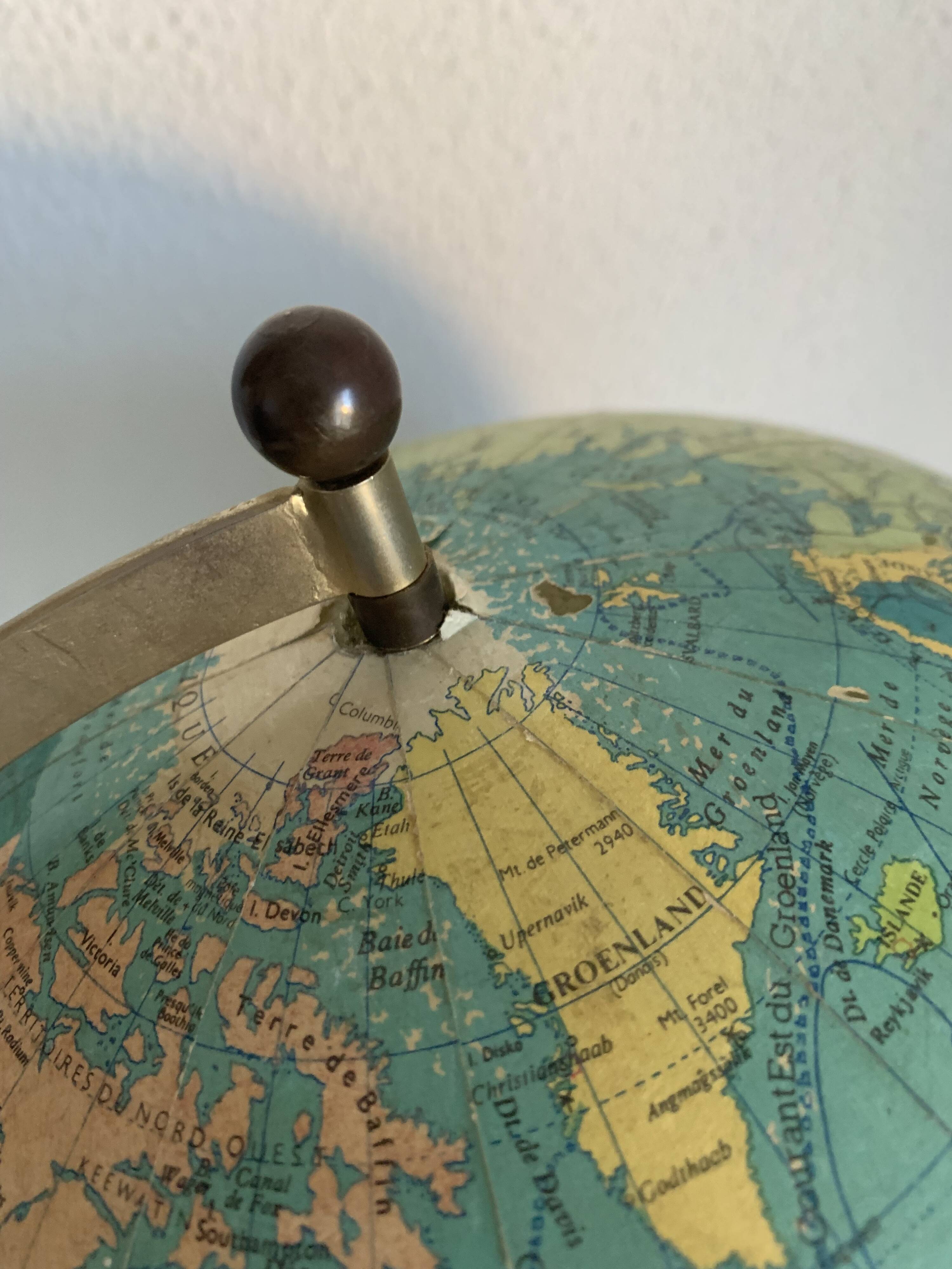 Globe vintage 1969 terrestre tripode verre Taride mappemonde - 33 cm