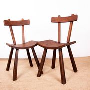 Brutalist pair of chairs in Elm in the style of Jean Touret 1950.