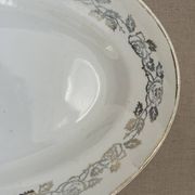 Antique oval plate Moulin des Loups Orchies – grey and gold floral decoration