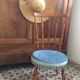 Bohemian chair with blue velvet and fringes