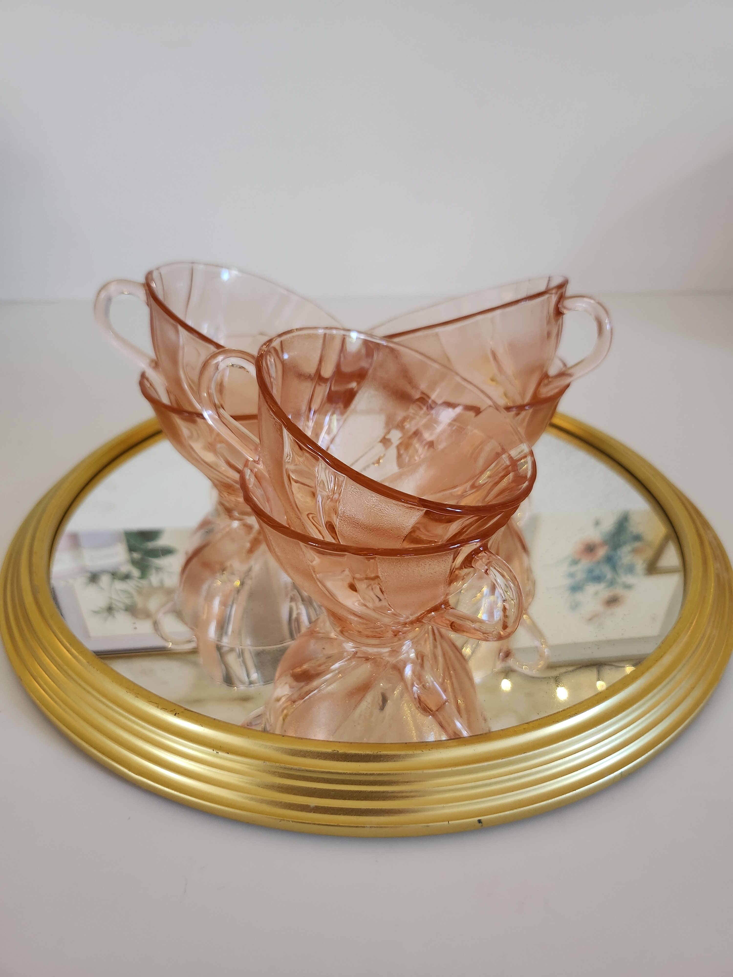 Set of 6 Vereco pink glass cups