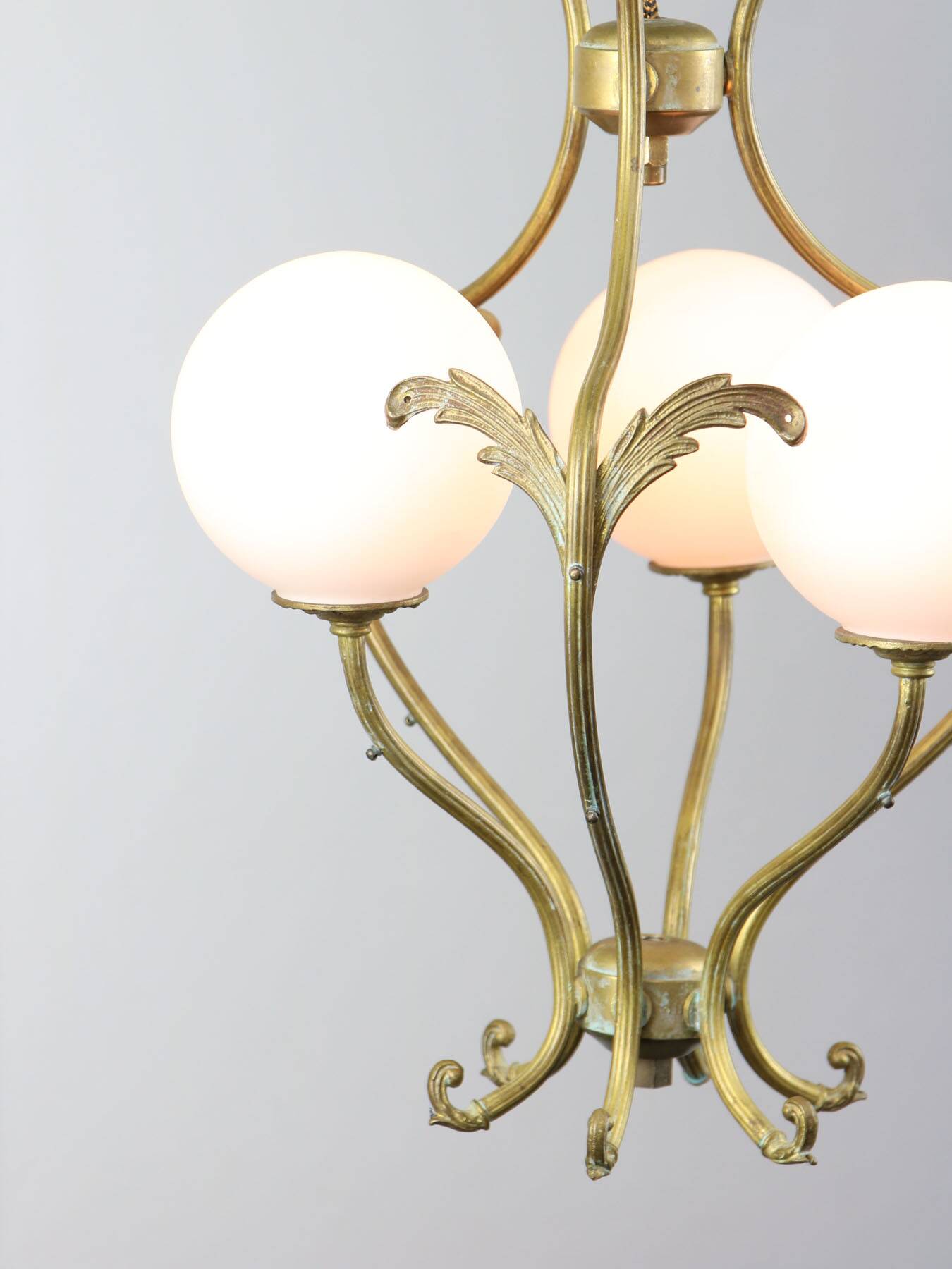 Antique Italian Brass and Opaline Chandelier