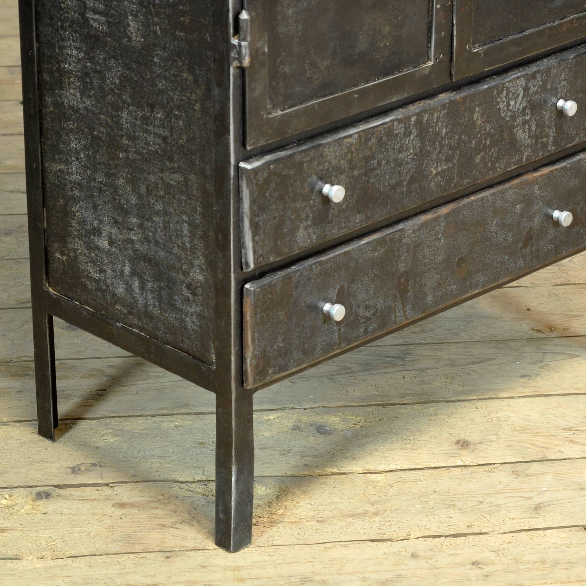 Antique industrial metal display cabinet, circa 1920