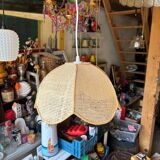 Vintage woven straw bell pendant light