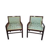 Coppia di Poltroncine Vintage Anni '70 in Mogano e Pregiata Seta di San Leu