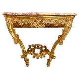 Console in Carved and Gilded Wood, Marble Top, 18th Century.