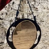 Small round wall mirror in dark blue bakelite 1960