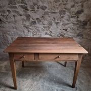 French antique dining table in cherry wood with two drawers, circa 1880–1920.