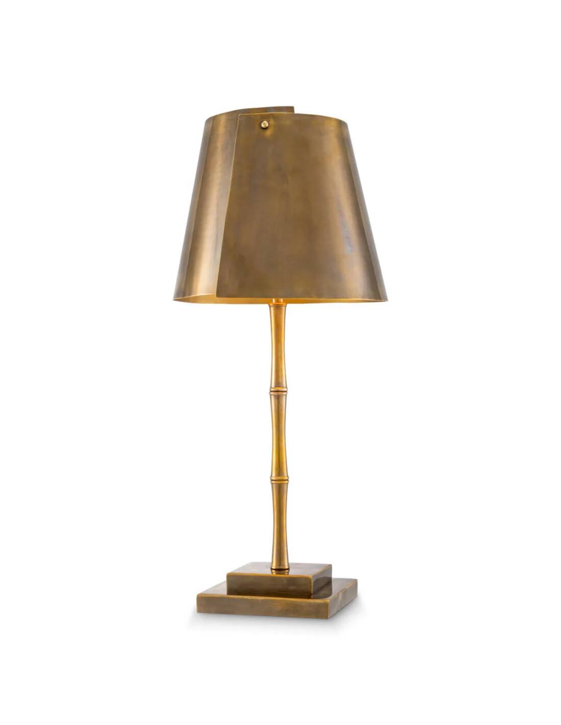 Pair of patinated brass table lamps with bamboo decoration.