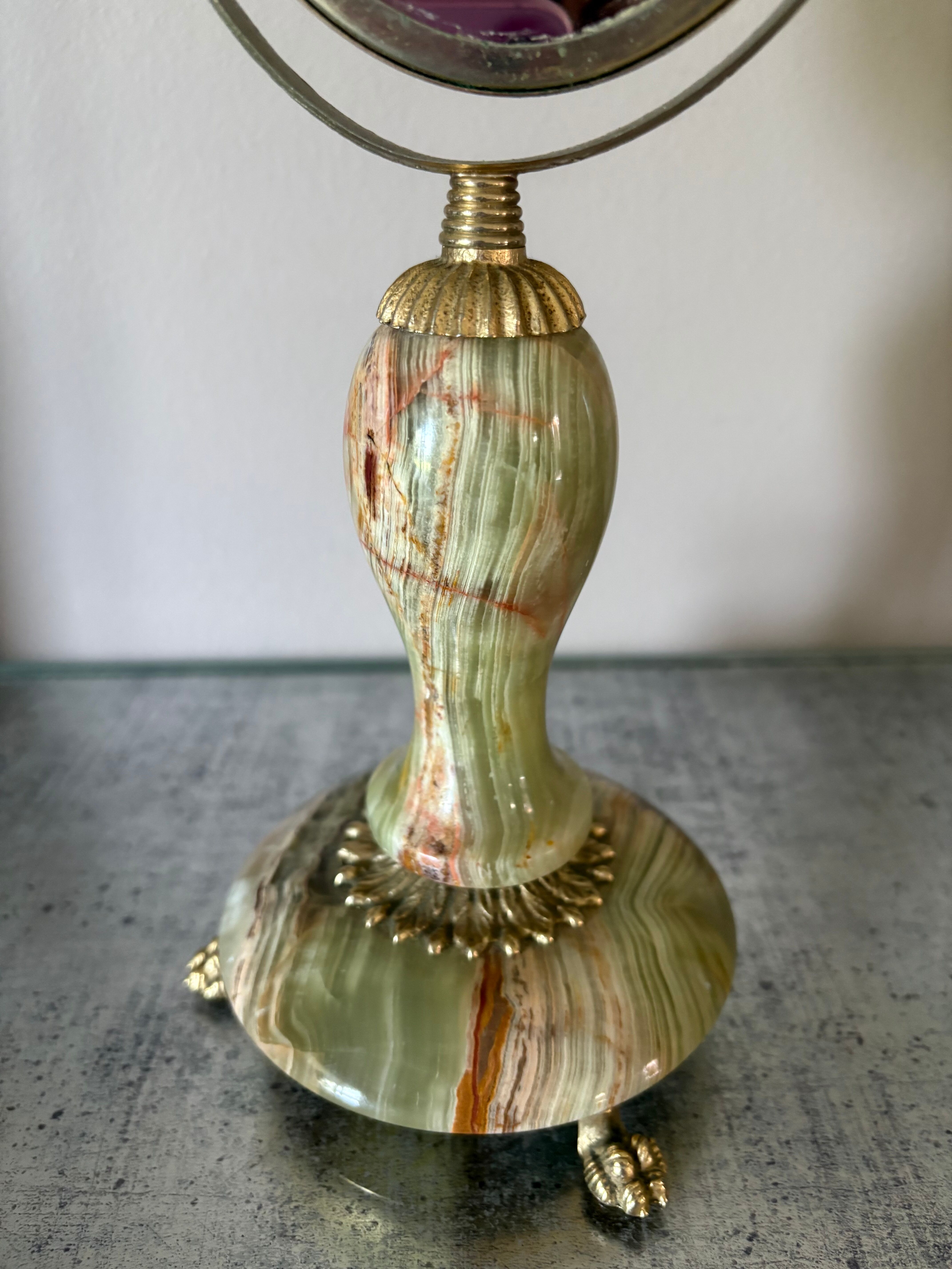 Miroir de table vintage en onyx vert et laiton doré