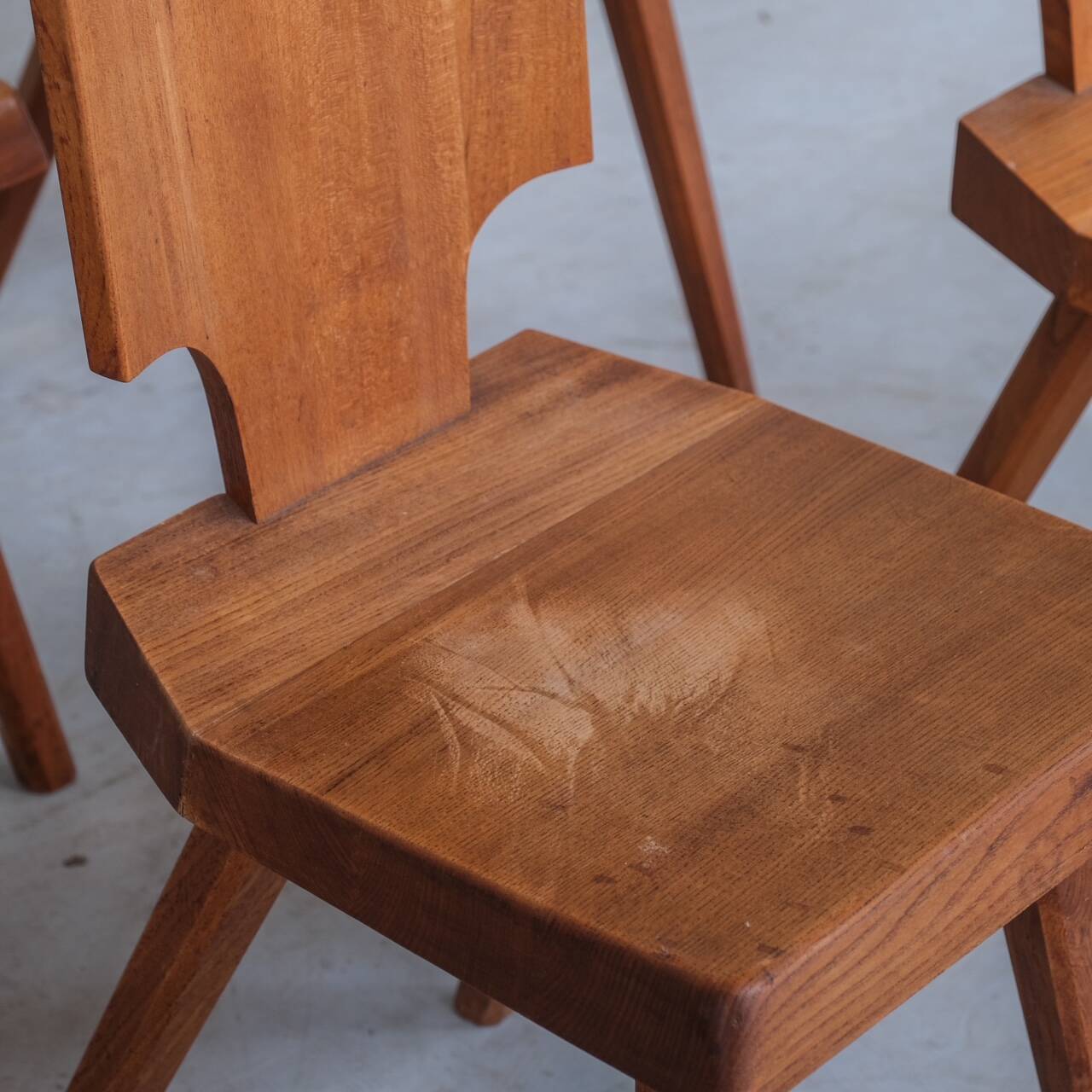Set of 8 Pierre Chapo S28 Mid-Century French Elm Dining Chairs