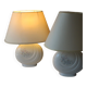 2 bedside lamps made of white ceramic with floral motifs and fabric lampshades, vintage from the 70s