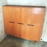 Vintage wardrobe signed Magnani Master cabinetmaker in teak and mahogany