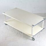 Coffee table in lacquered steel "cream", double trays, France, circa 1970