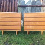 Commodes vintage (duo) en chêne  à 4 tiroirs.