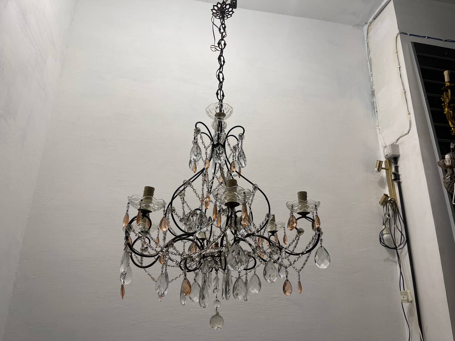 Bronze Pink Crystal Chandelier 1950’s