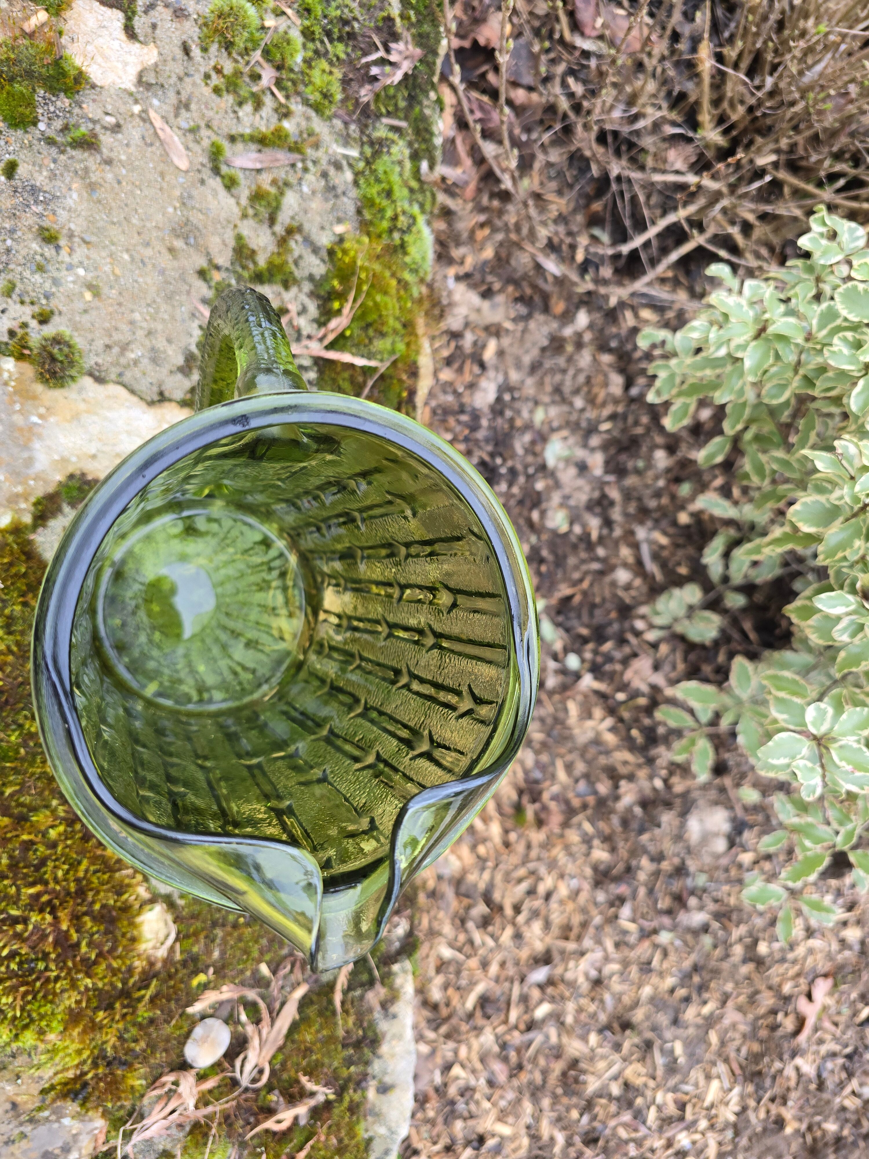 Mid-century glass pitcher attributed to Luminarc Bamboo.