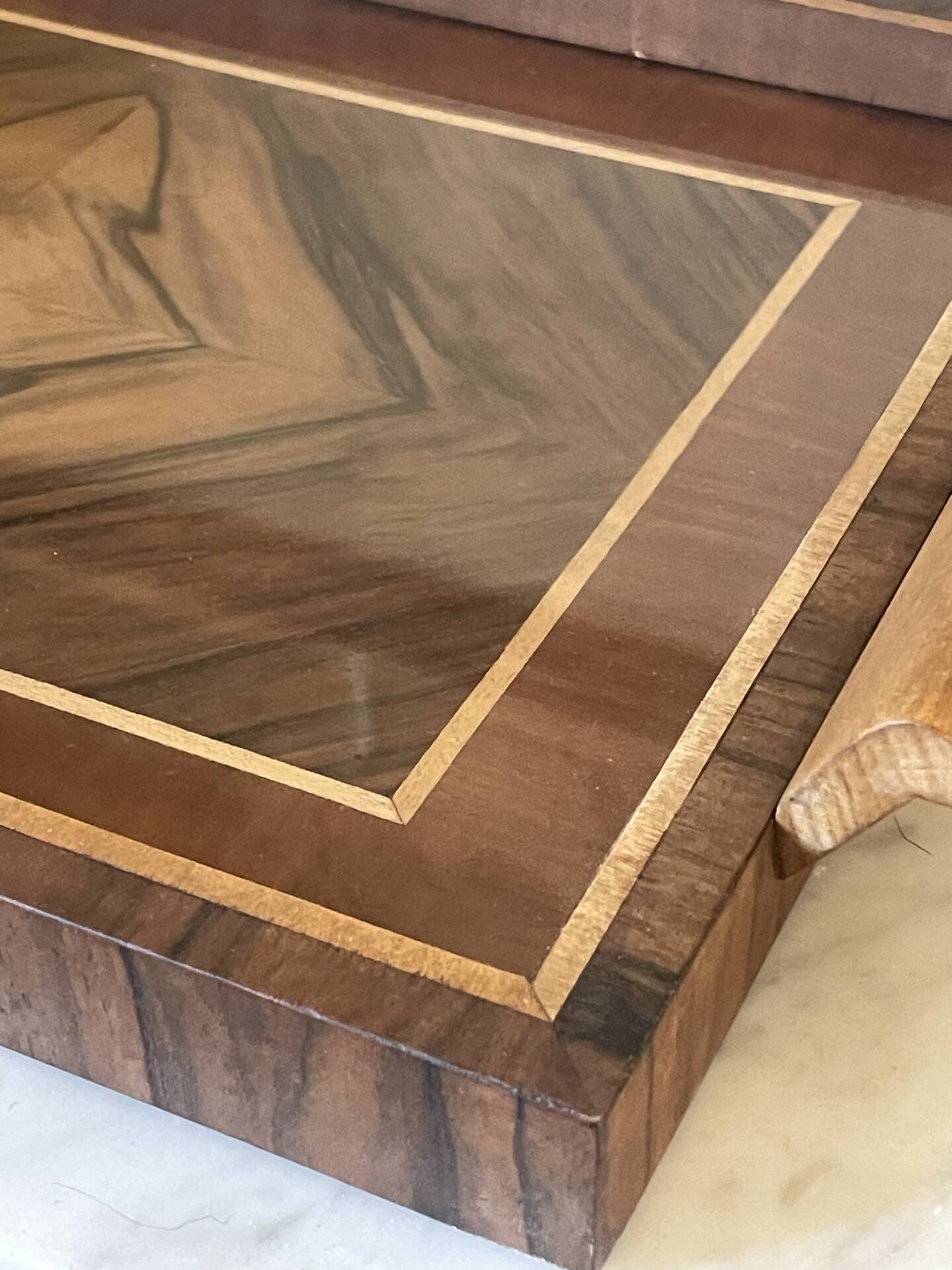 Art Deco service tray in precious wood under glass