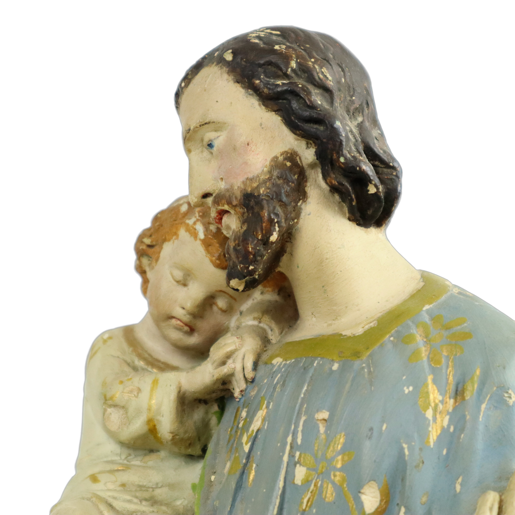 Statue sculpture Saint Joseph avec bébé Jésus plâtre