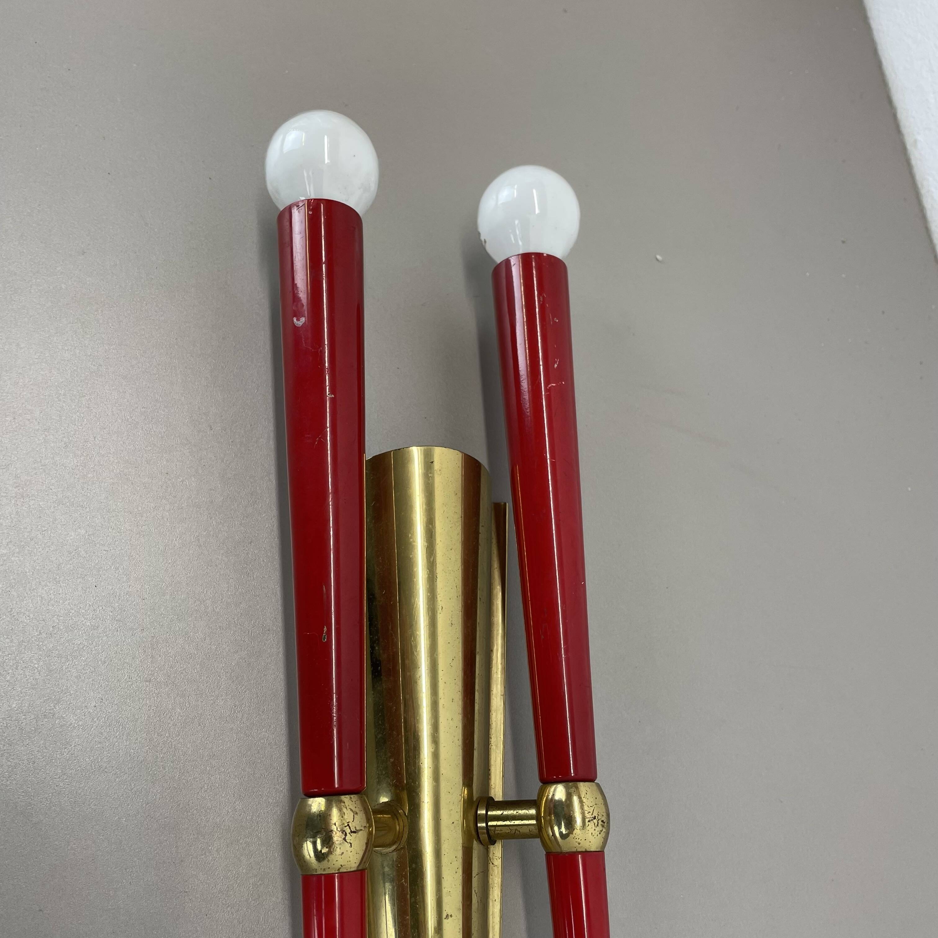 rare minimalist 32cm Brass Theatre Wall Light Sconce, Italy 1950s