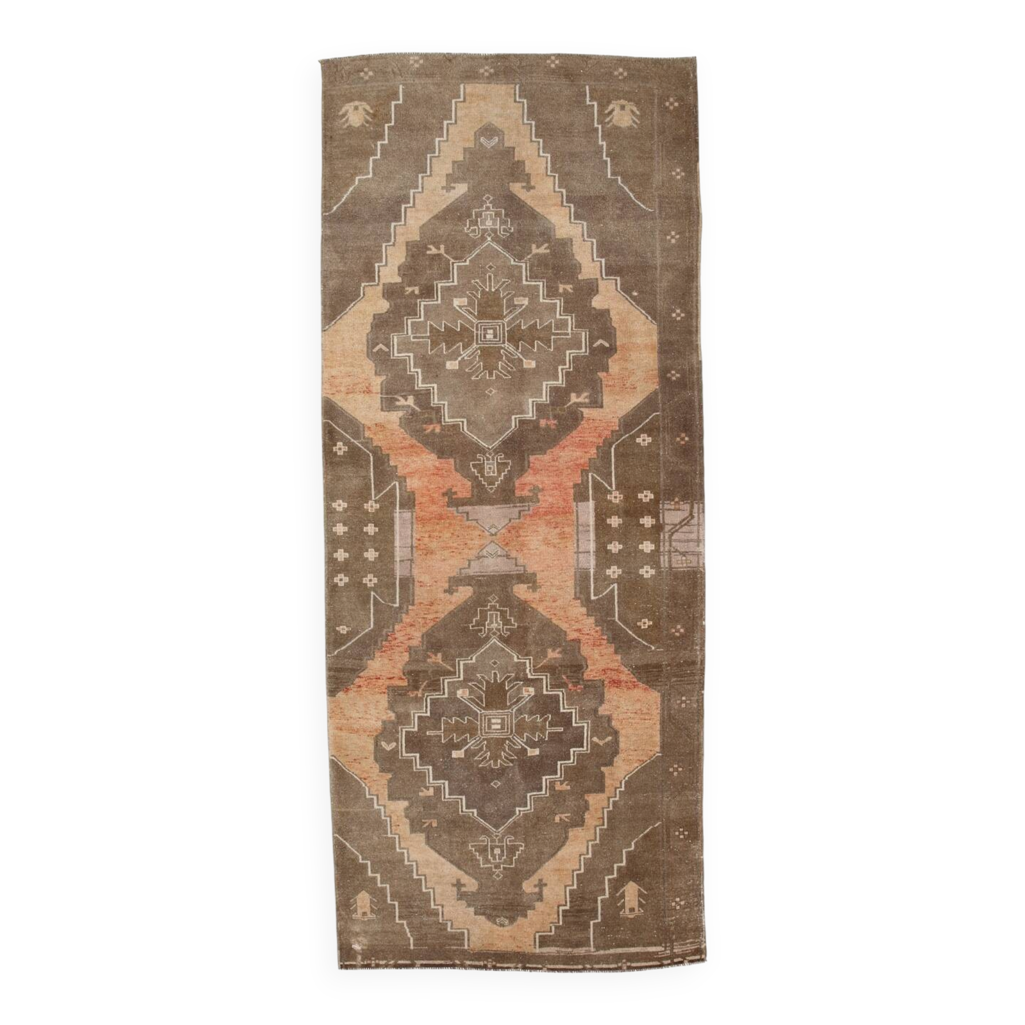 5x13 Tapis Couloir Anatolien Vintage, Tapis Turc Brun Taupe, 159x385 Cm