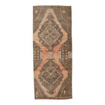 5x13 Tapis Couloir Anatolien Vintage, Tapis Turc Brun Taupe, 159x385 Cm