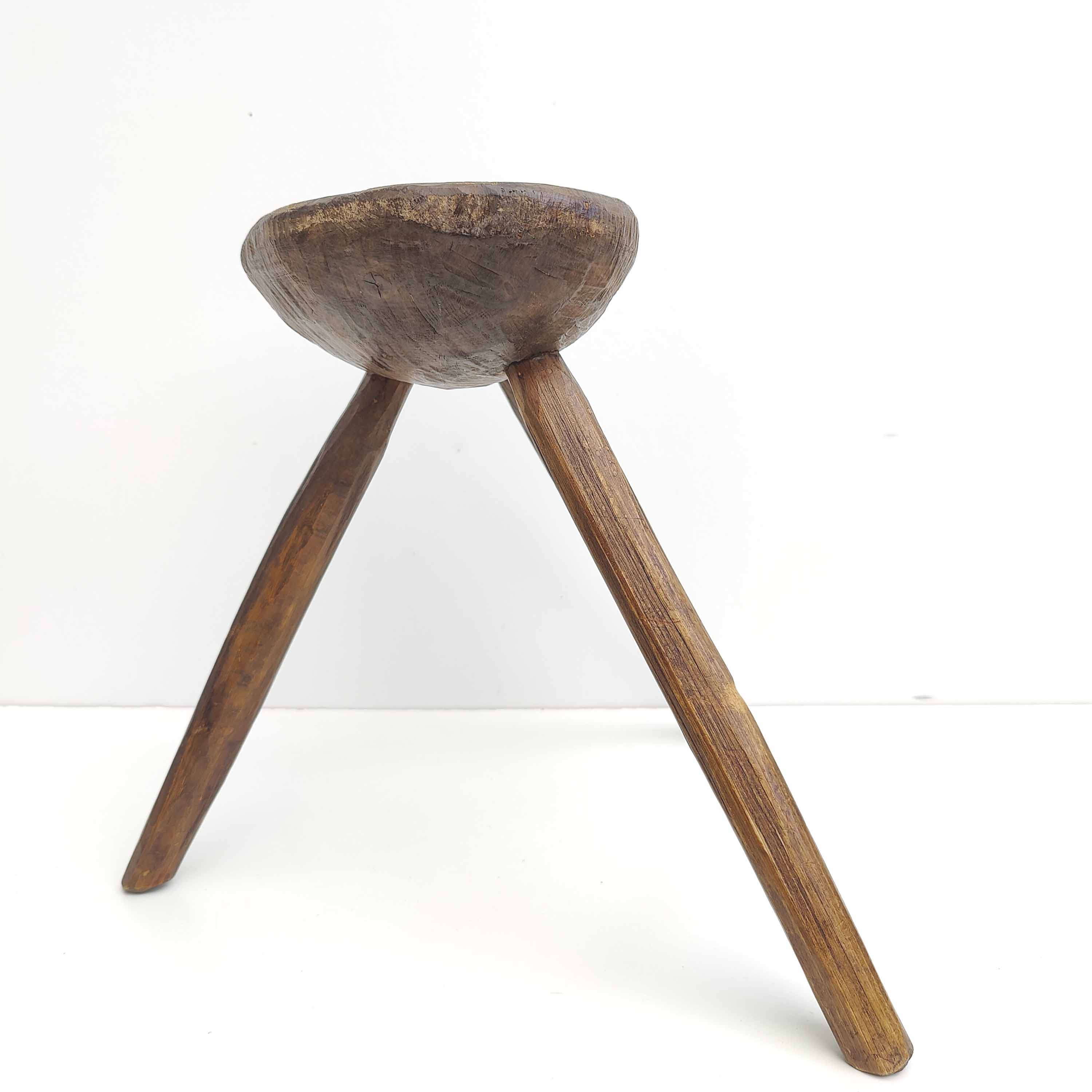 Brutalist tripod farm stool solid wood
