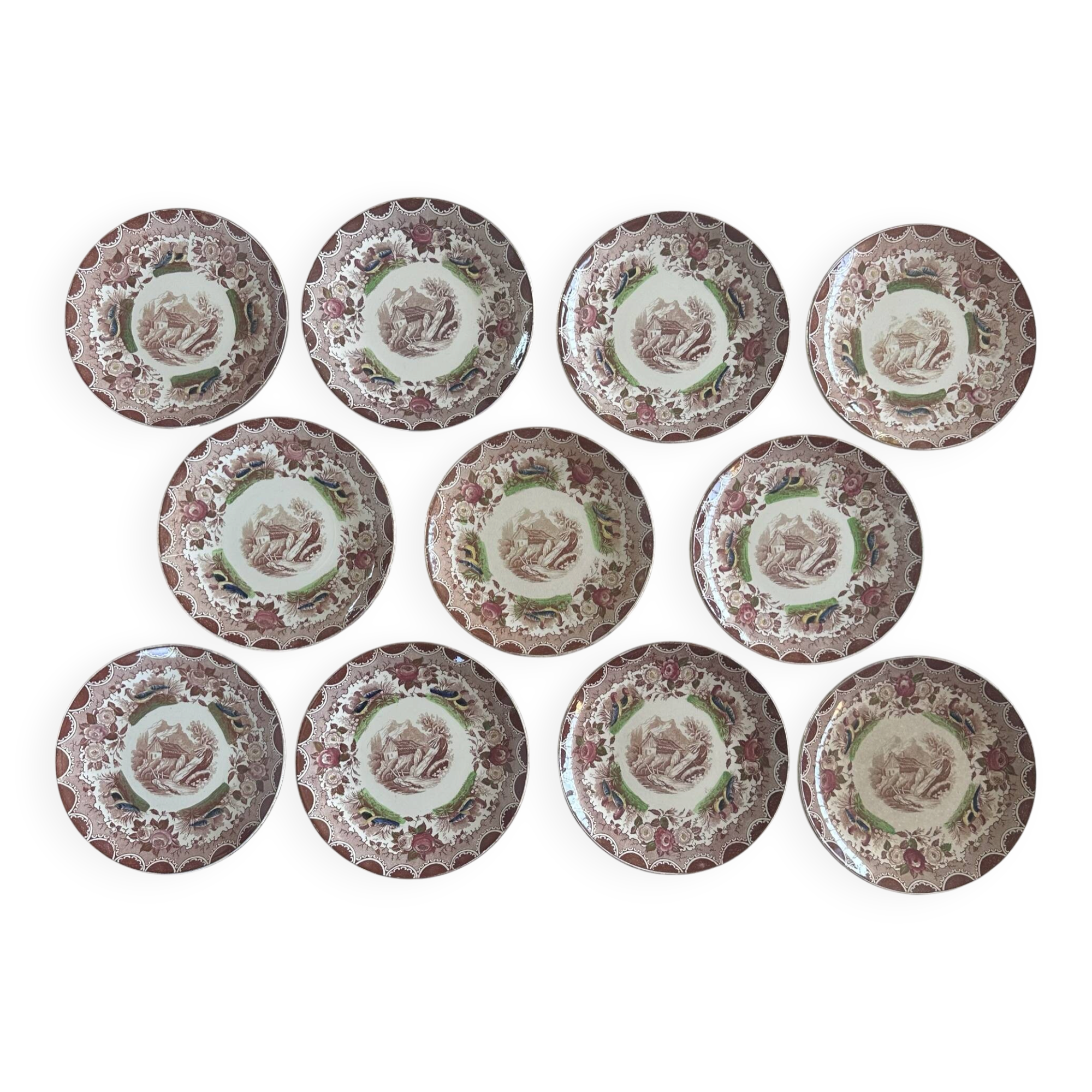 11 assiettes à dessert Sarreguemines fin XIXs.