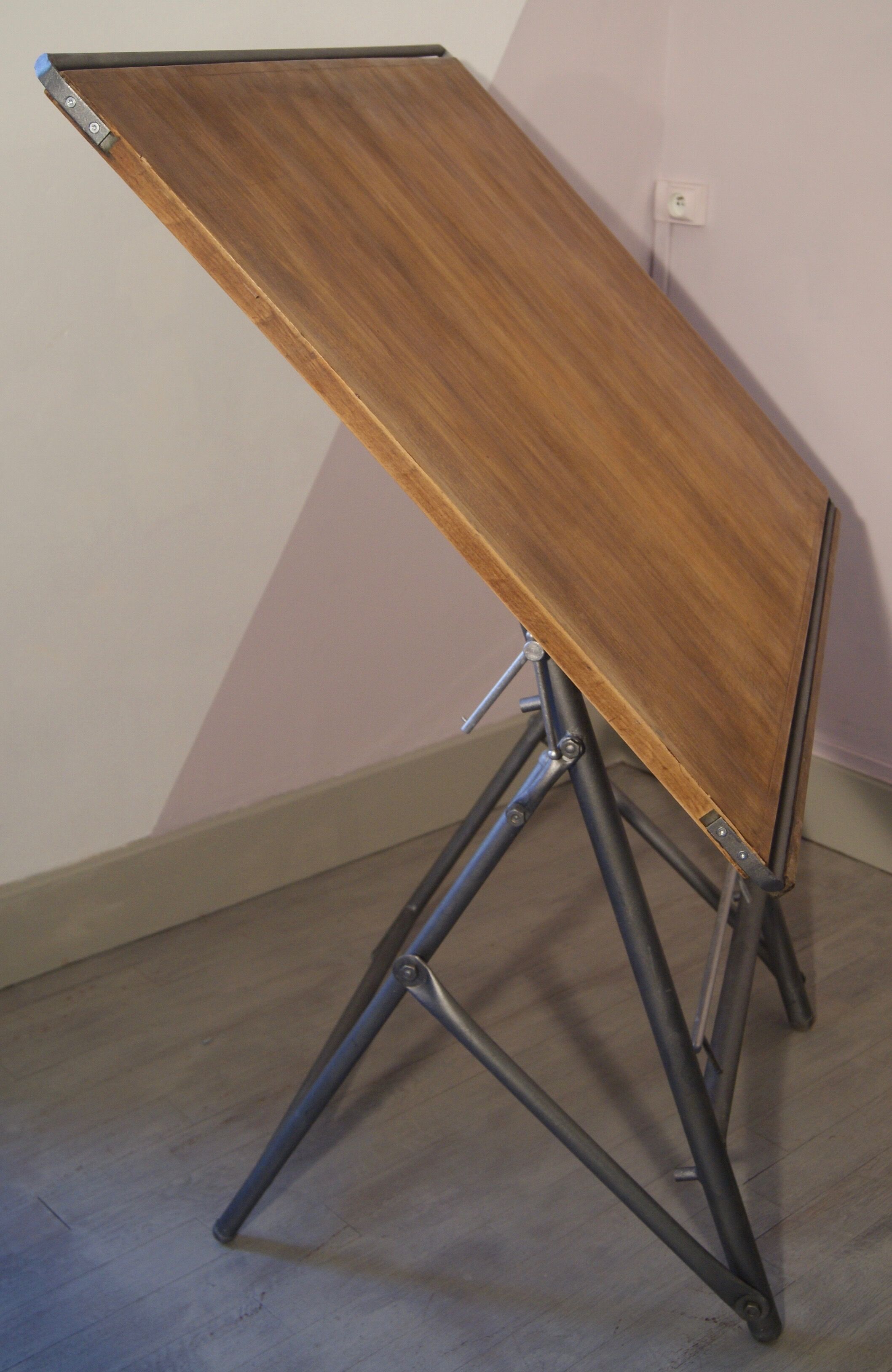 Industrial architect's drawing table wood and iron 50s vintage