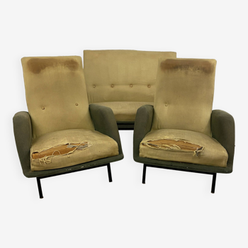 Sofa and pair of Guy Besnard armchairs by Claude Delor