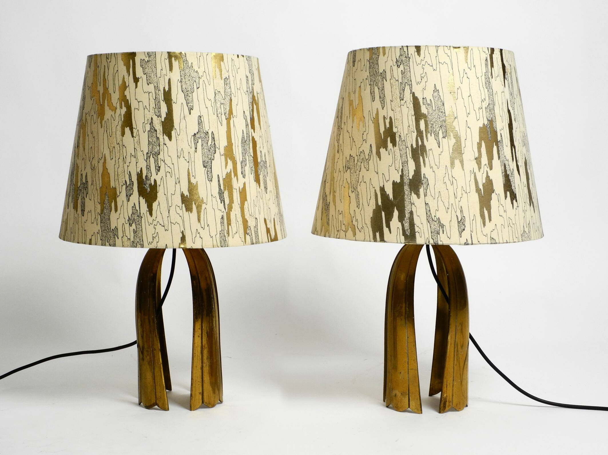 Pair of large extraordinary heavy Mid Century brass table lamps