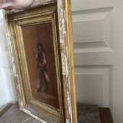 Antique Oil Wood Panel Framed Musketeer Signed 19th Century