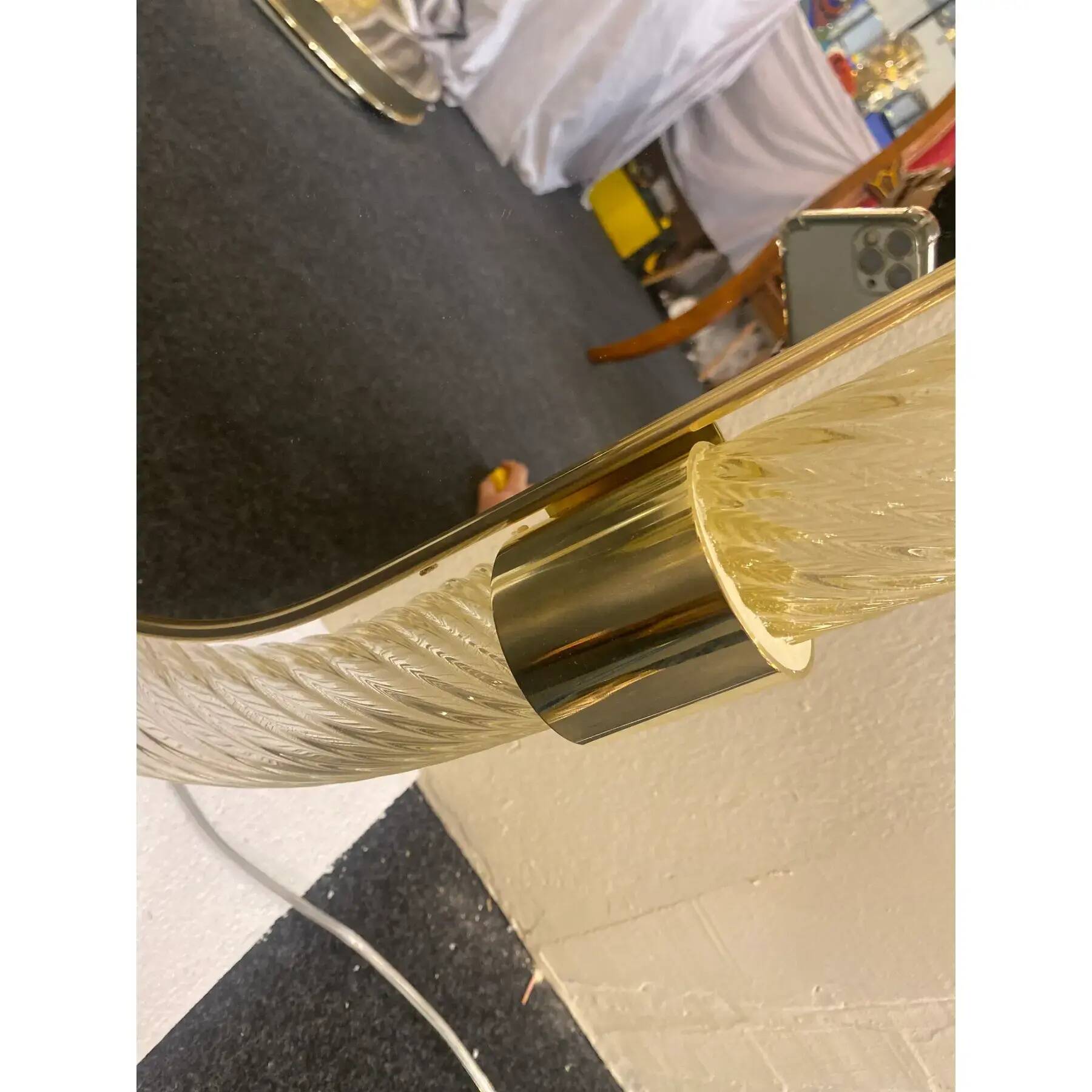 Pair of Gold Leaf Murano Glass Wall Mirrors, Italian "Torciglione" Design