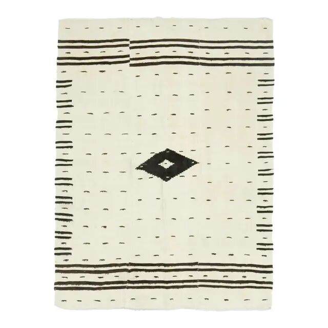 Tapis kilim en laine et coton beige turc vintage noué à la main 140x196