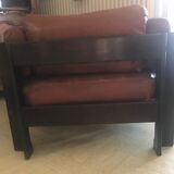 Fauteuil en cuir et palissandre Sergio Asti