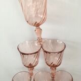 Lot 6 water glasses in twisted pink glass