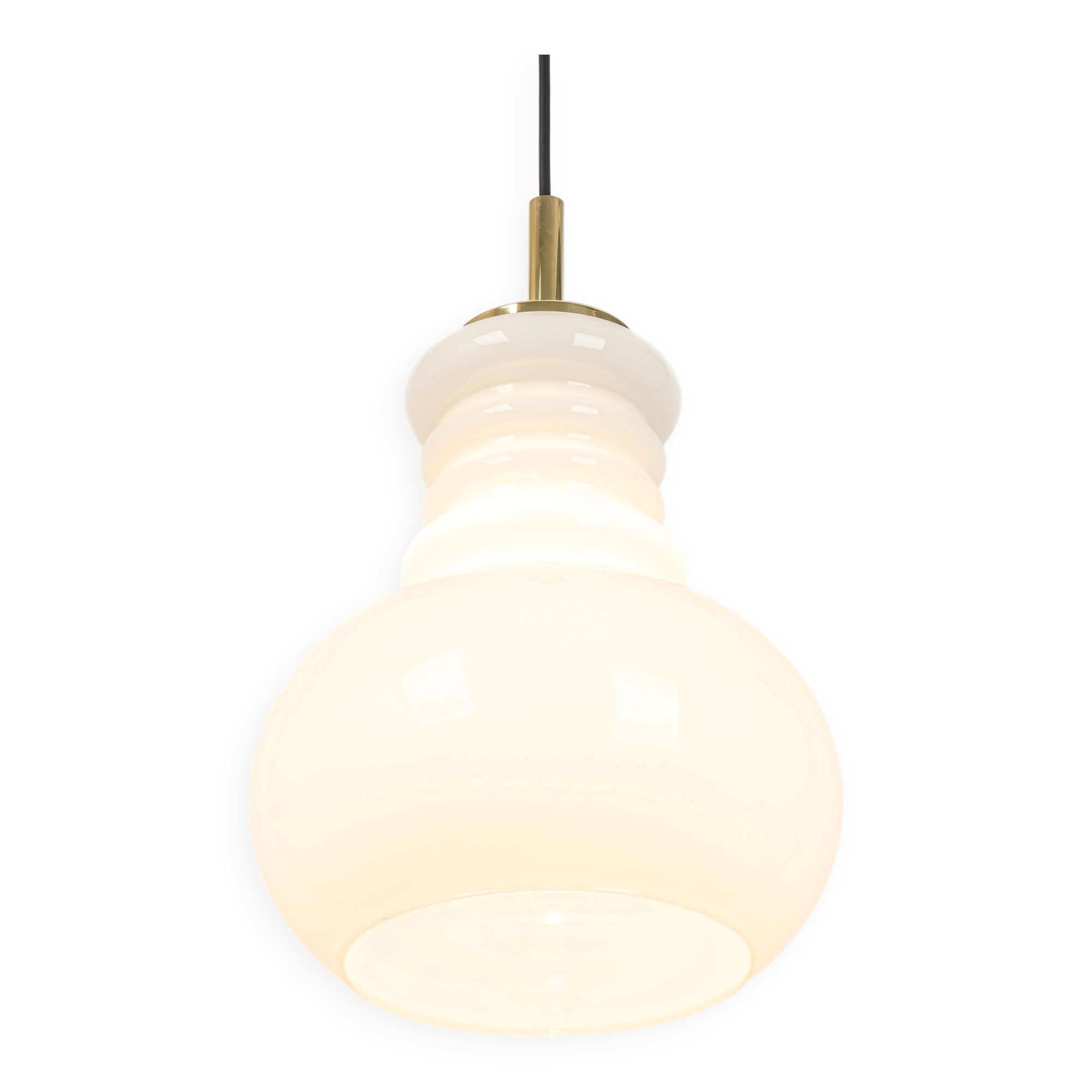 Large white opaline glass pendant light by Peill Putzler, Germany, 1970.