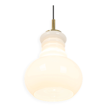 Grande suspension en verre opalin blanc par Peill Putzler, Allemagne, 1970