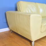 Mid Century Retro Italian Cream Leather 2 Seat Sofa Settee Couch by Moroso 1980s