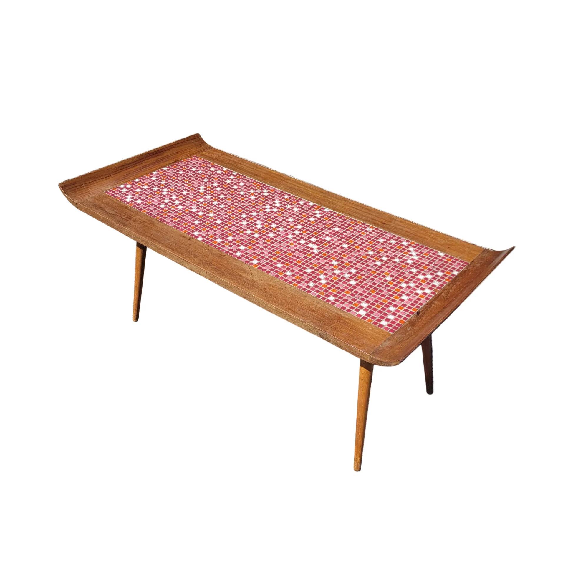 Vintage coffee table in teak and mosaic.