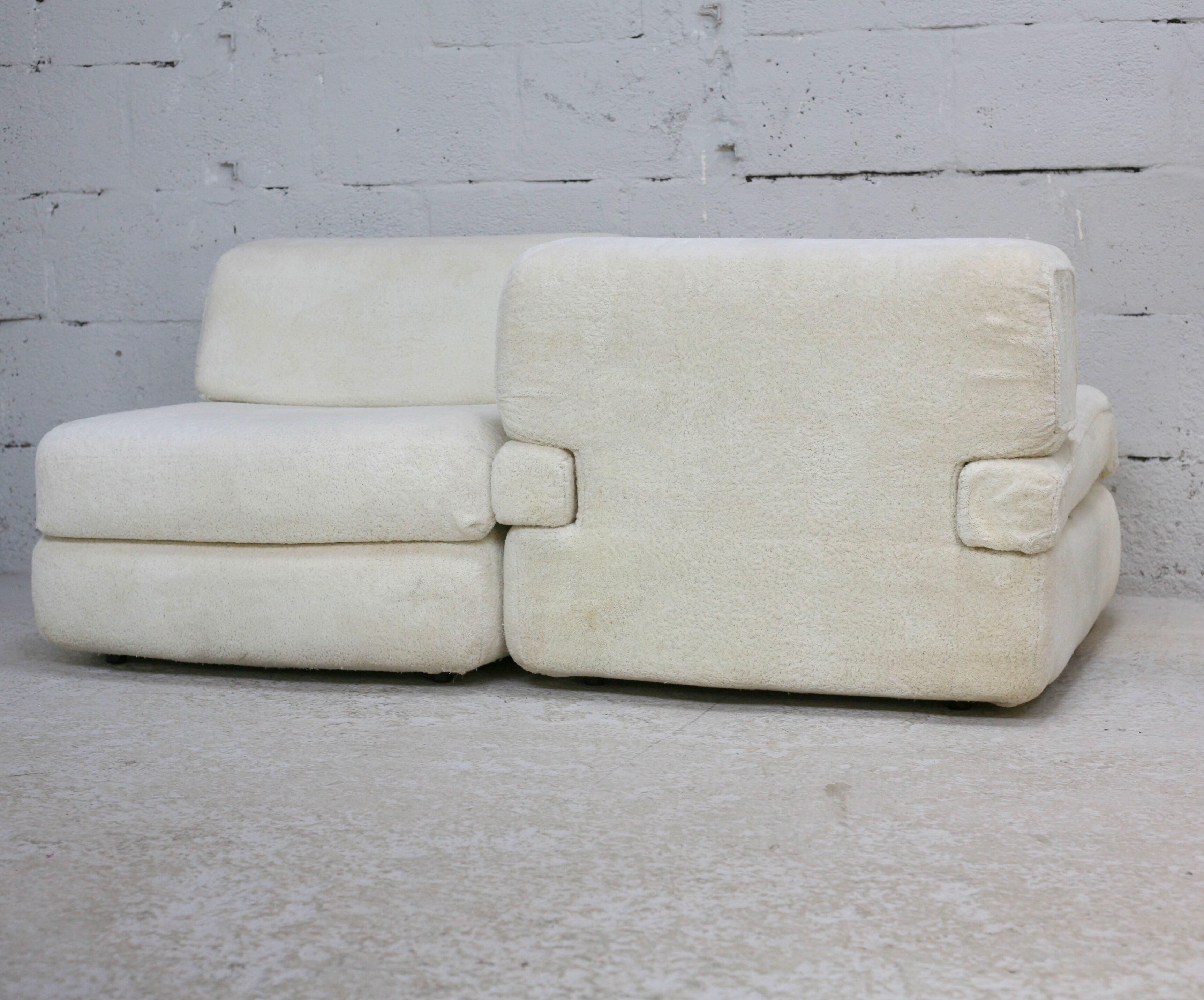 Sofa formed by 2 heaters. Foam, velvet "cream". Steiner. France, Circa 1970