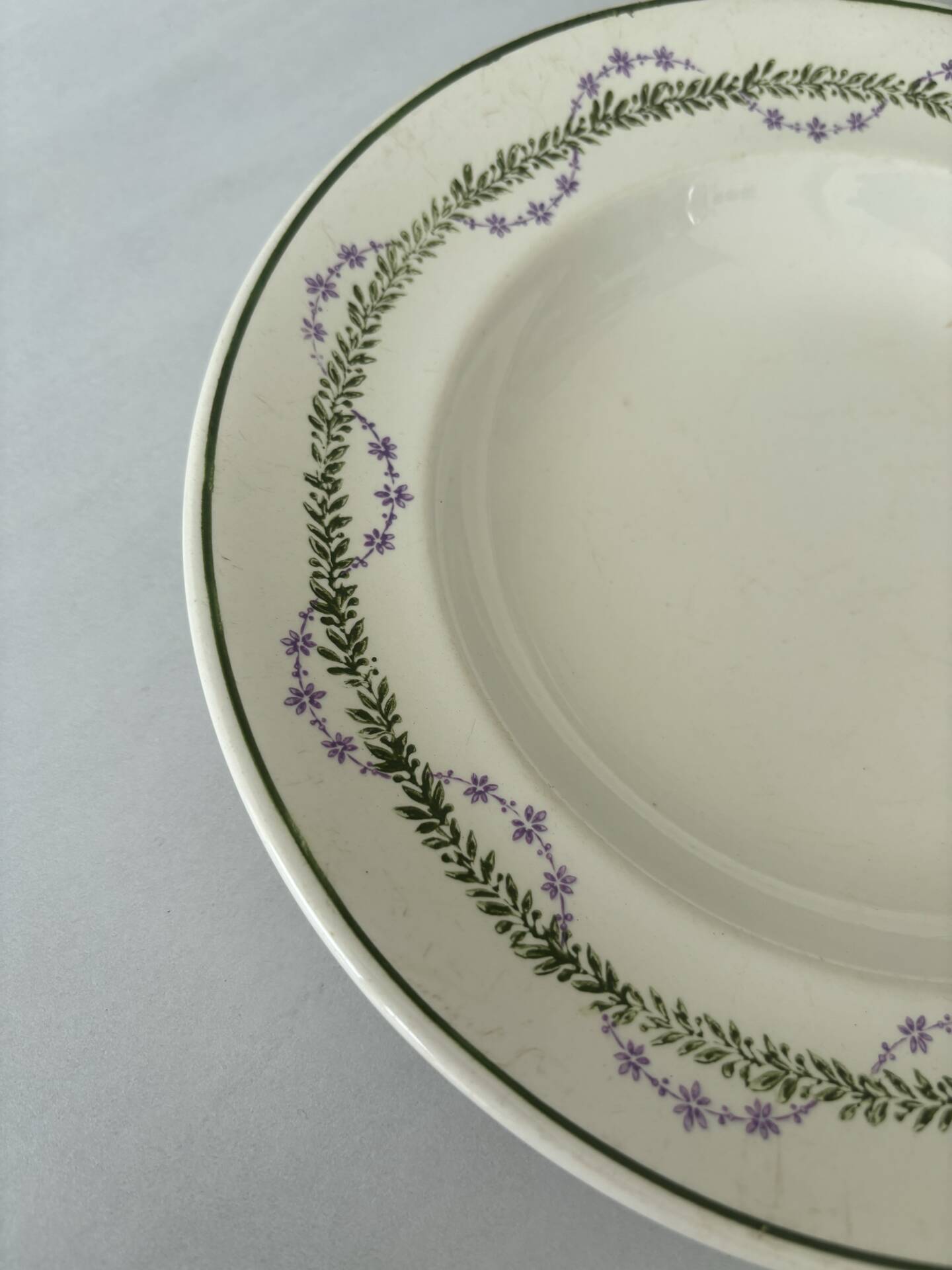 Hollow plate Longwy ironstone polychrome purple and green model L