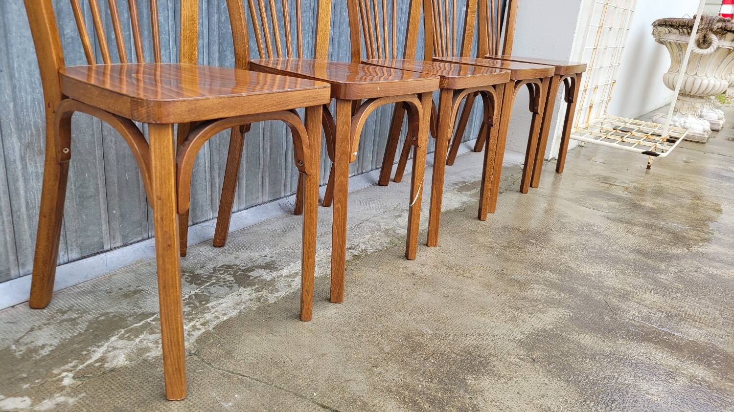 Set of 5 antique signed Baumann bistro chairs