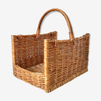 Panier à buches ancien en osier