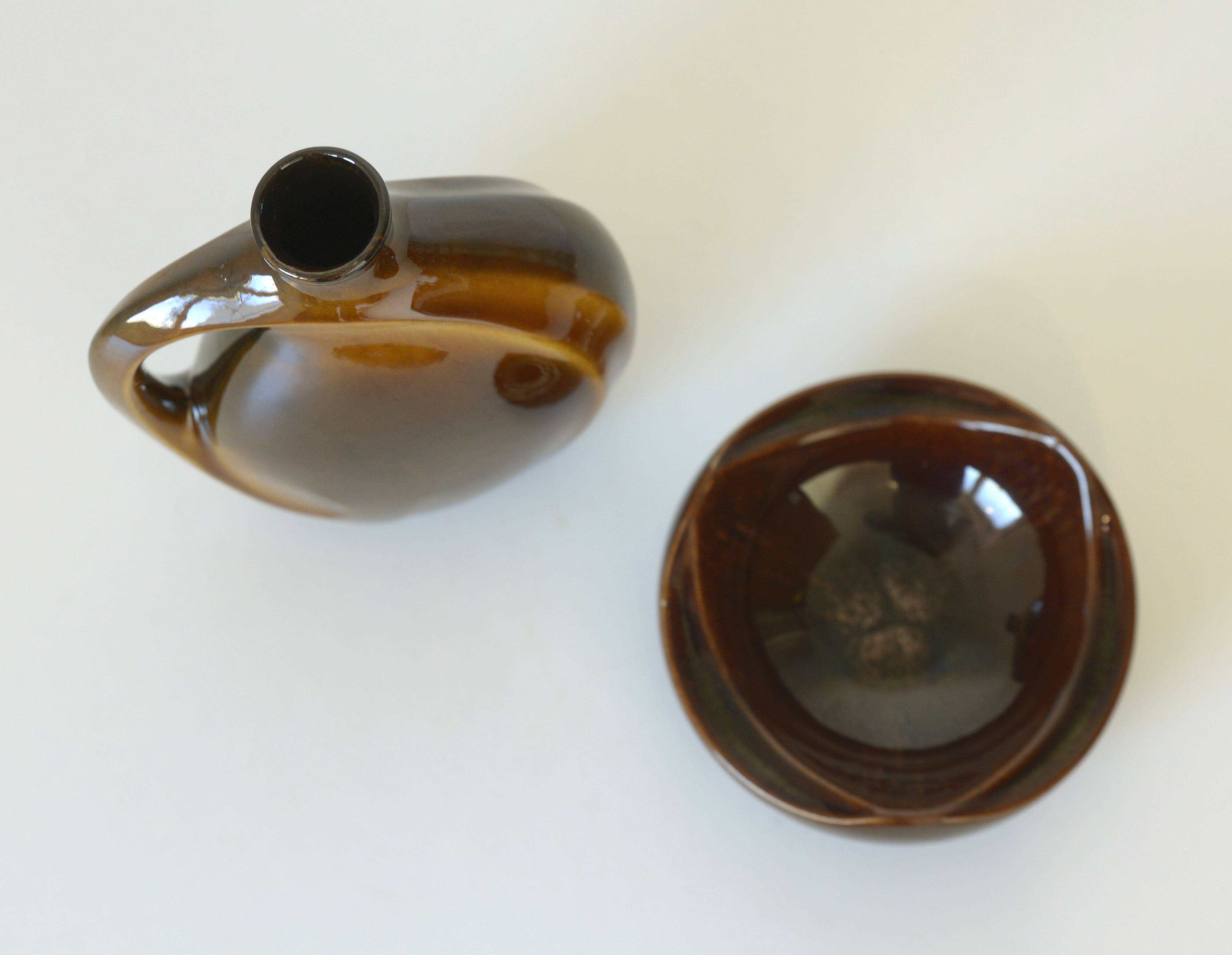 Mid Century Modern Ceramic Set: Handmade Vase & Ashtray, Yugoslavia