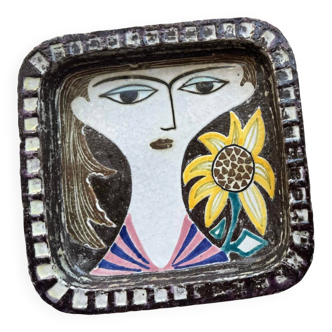 Ceramic bowl by Mari Simmulson, Upsala Ekeby, Sweden, Face, 1960s