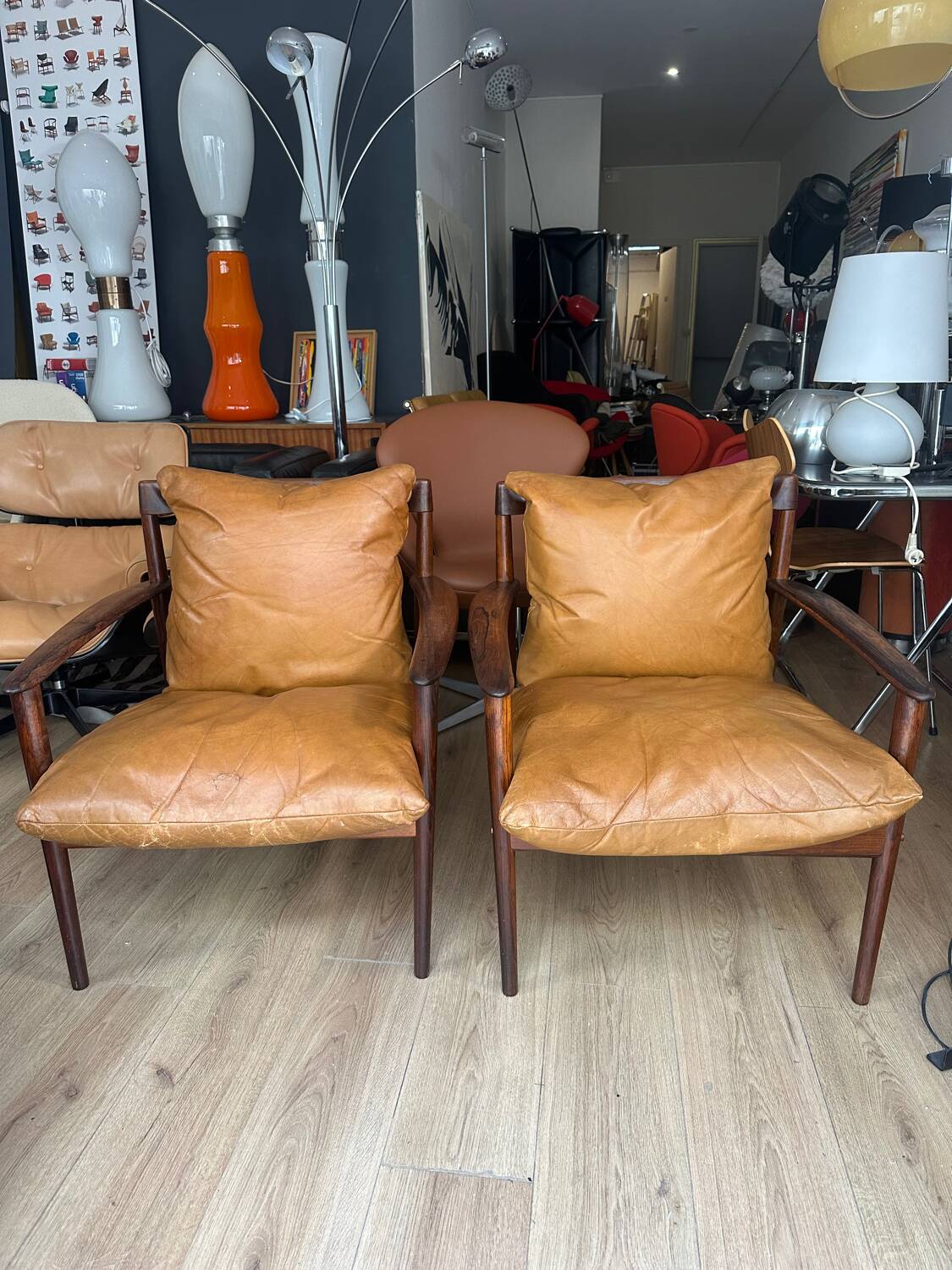 Pair of PJ 56 Grete Jalk armchairs in Rio rosewood, 60s